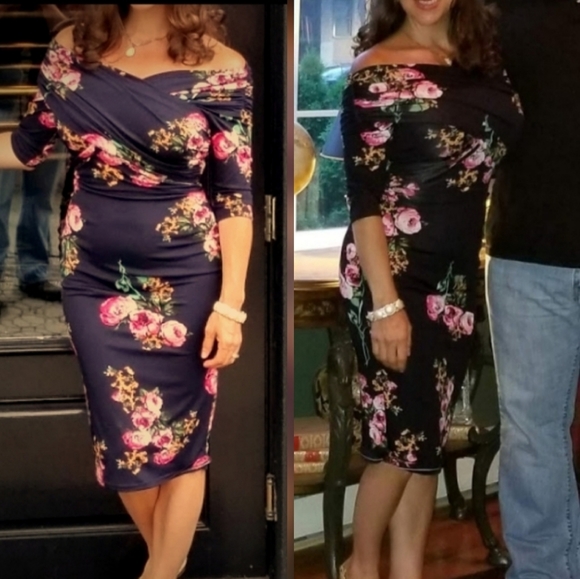 Va Va Voom Dresses & Skirts - VaVaVoom stretch floral slight off shoulder dress